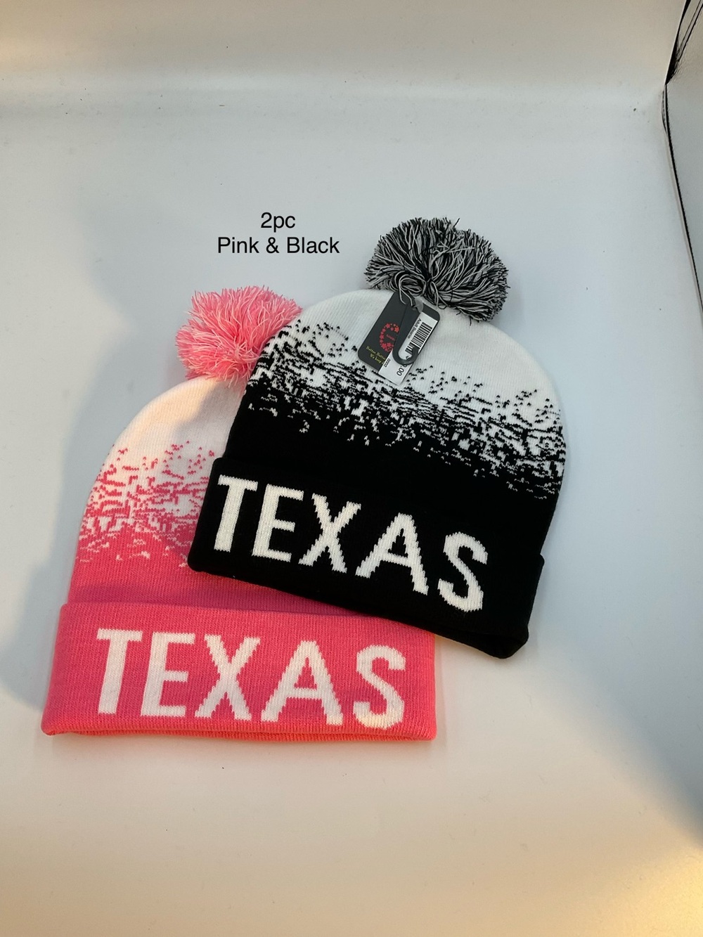 Texas Pom-Pom Beanie Set - Pink & Black